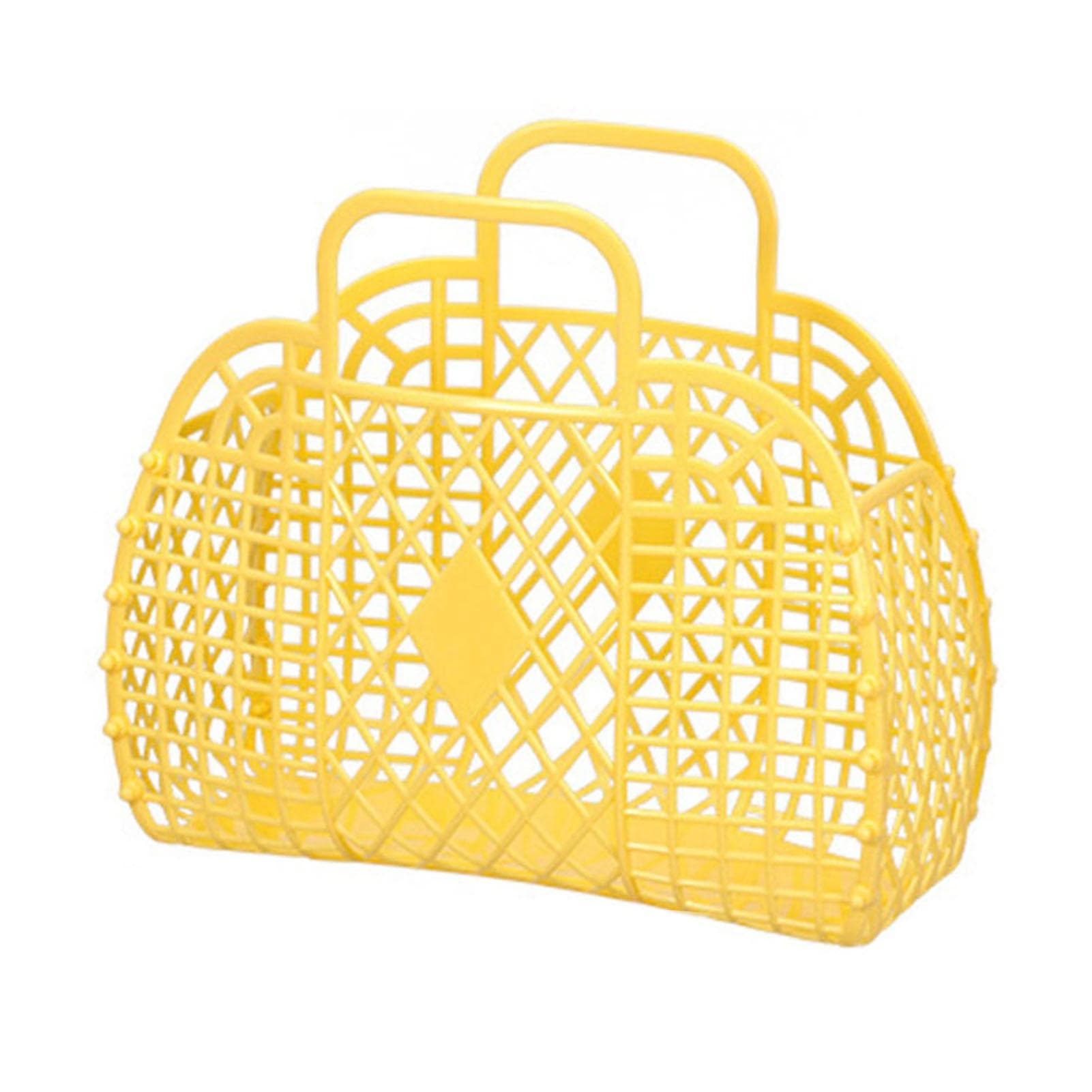 Hollow Storage Basket Plastic Reusable Portable Foldable Bag for Beach Home Bedside Shopping Toys 250x110x220mm/9.84x4.33x8.66in yellow