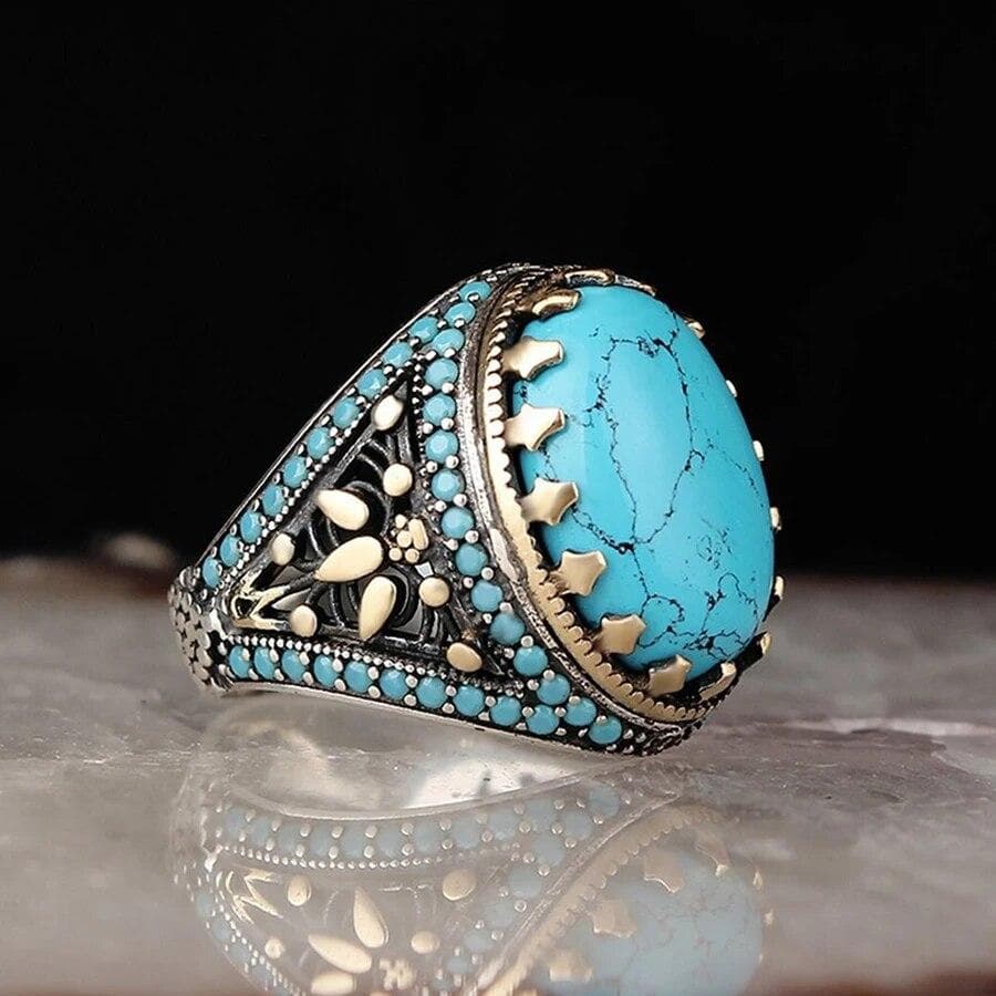 Retro Handmade Turkish Signet Rings For Men Ancient Silver Color Carved Scorpion Animal Rings Yellow Zircon Inlay Muslim Rings 8