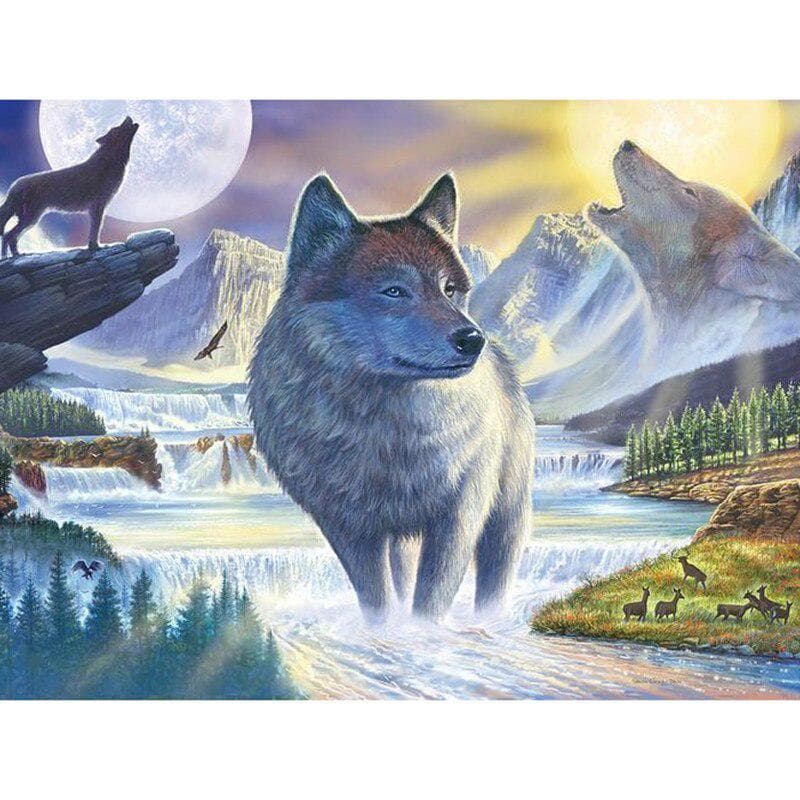 5D DIY Full Round Diamond Embroidery Wolf In The Lake Diamond Painting Cross Stitch Rhinestone 20X30CM