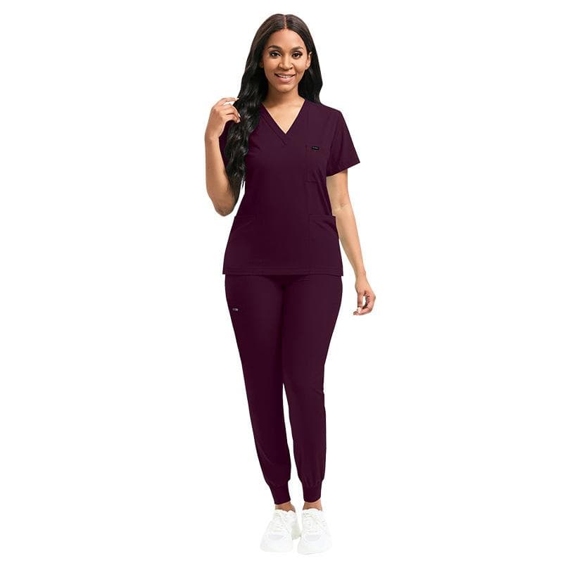 Stretch Scrubs Women Set Nursing Uniforms Clinical Scrubs Set Nurse Doctor Dustproof Workwear Medical Scrubs Top+ Jogger Pants XL