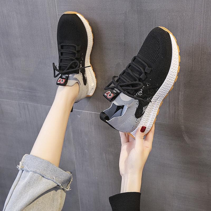 Spring New Women's Shoes Fashion Trendy Shoes Thick Bottom Casual Shoes Women's Flying Woven Breathable Mesh Sneakers Women 40