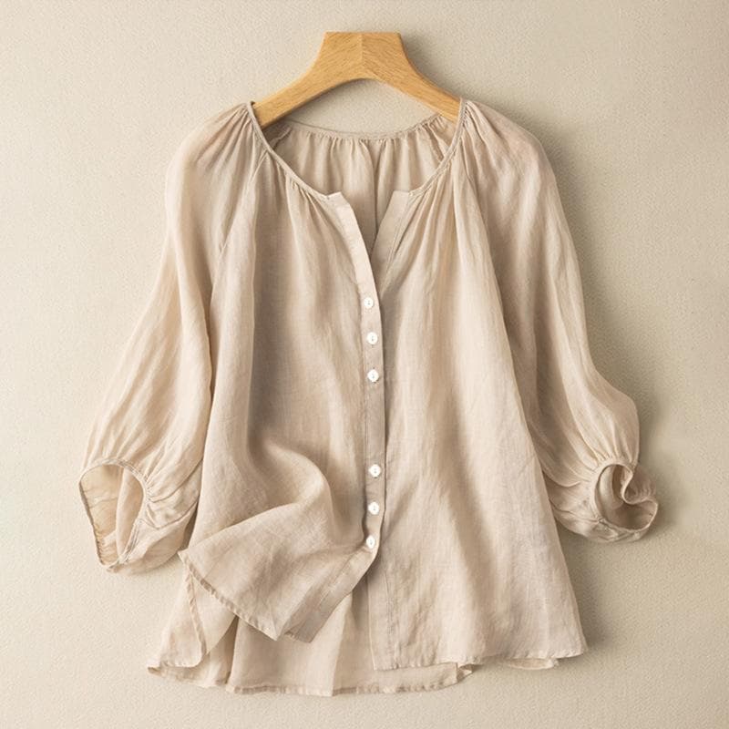 Summer Women's Cardigan Shirt Casual Solid Color Top Waist Loose Button Top S khaki