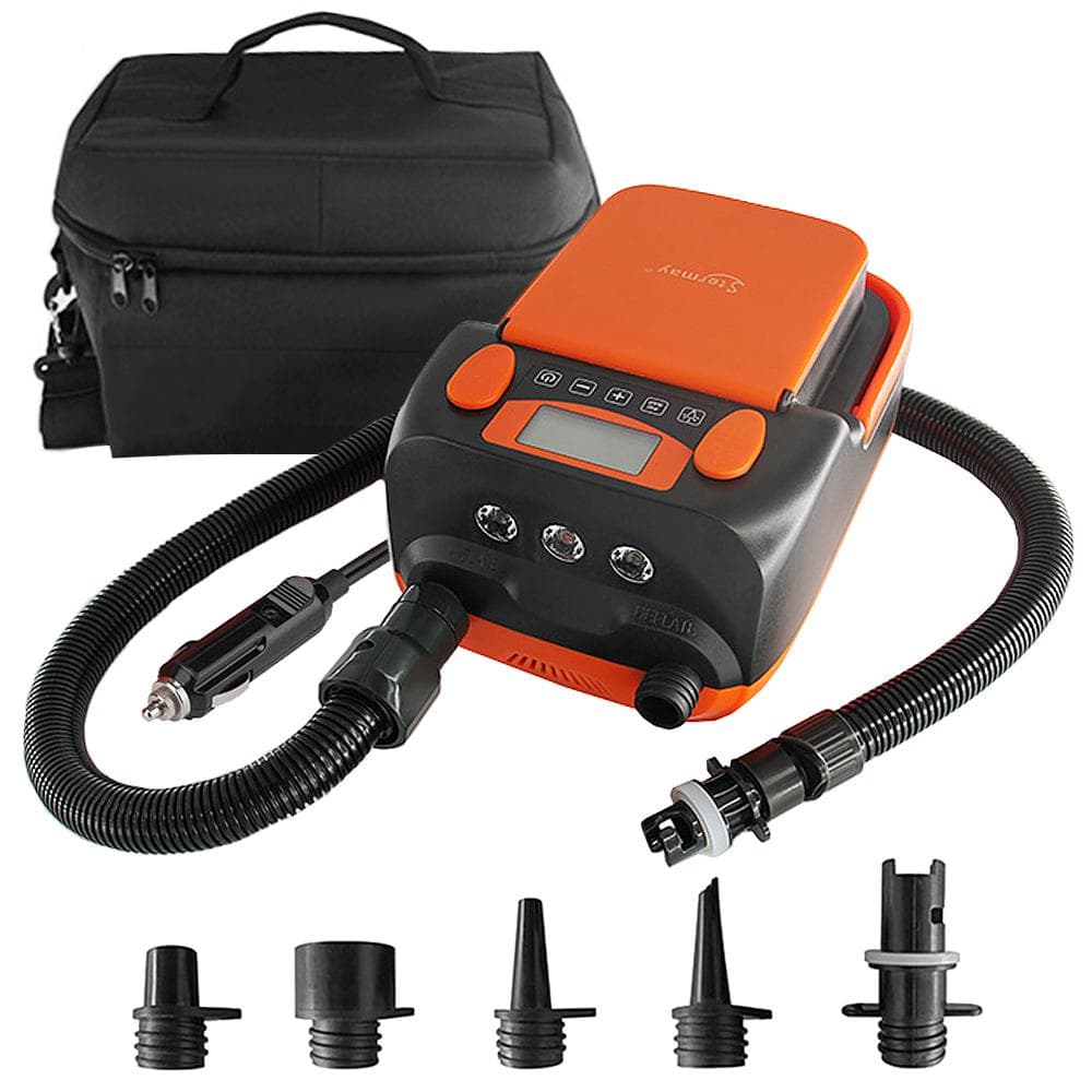 16PSI Intelligent Double Stage Air Pump with 6PCS Nozzles LCD Display 6000mAh Electric Pump Support orange