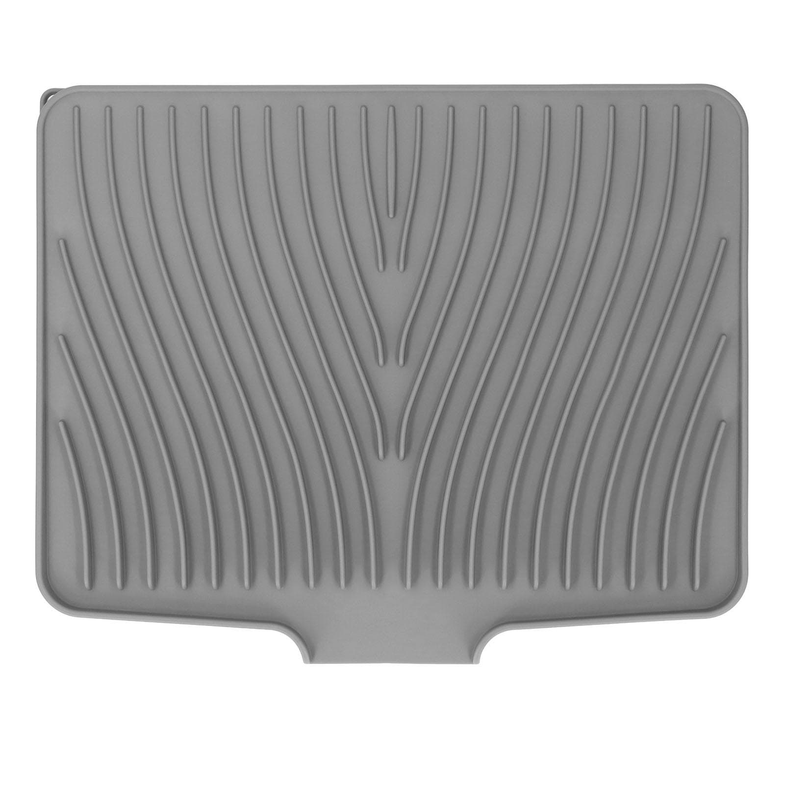 Dish Drying Mat Heat Resistant Prevent Slip Silicone Slope Dish Drying Pad with Drain Lip for Gray