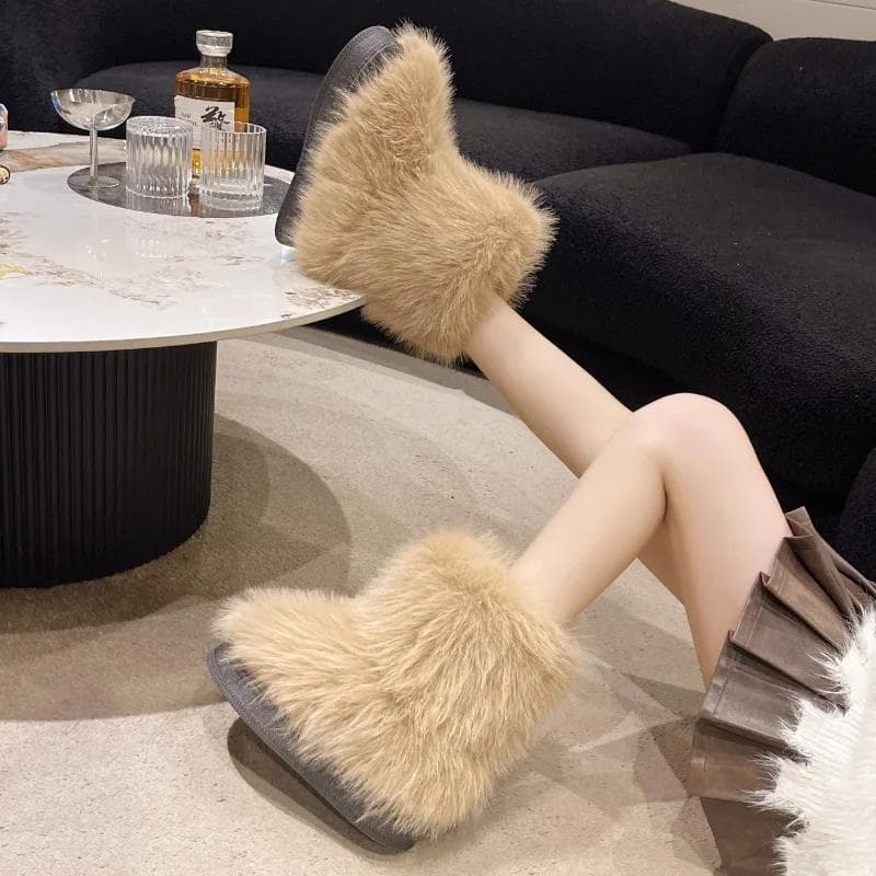 New Color Plush Mid-tube Snow Boots Hairy Women's Boots 42 dark brown