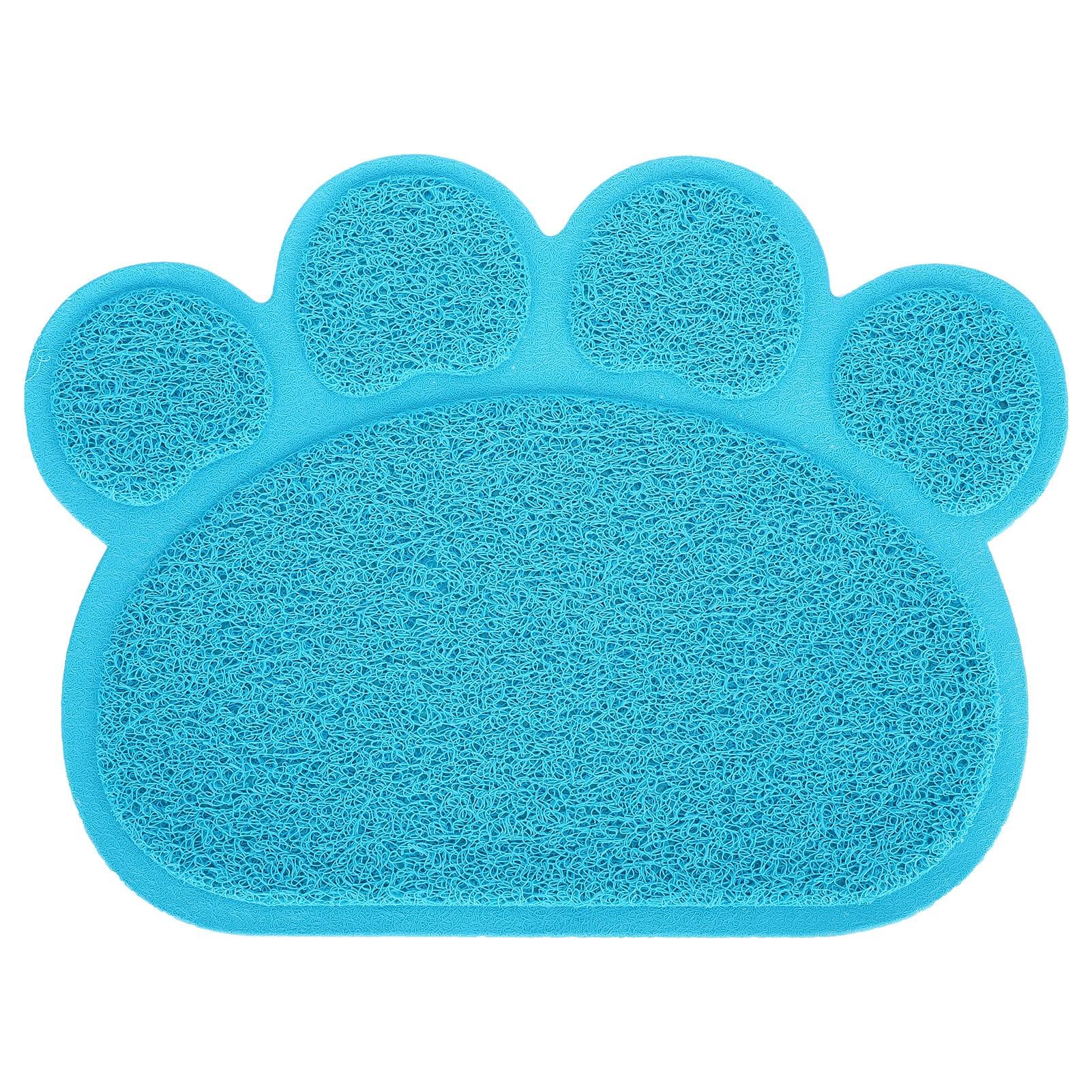 PVC Cat Dog Litter Mat Waterproof AntiSlip Paw Shape Feeding Bowl Placemat Pet Supplies(Green Paw blue