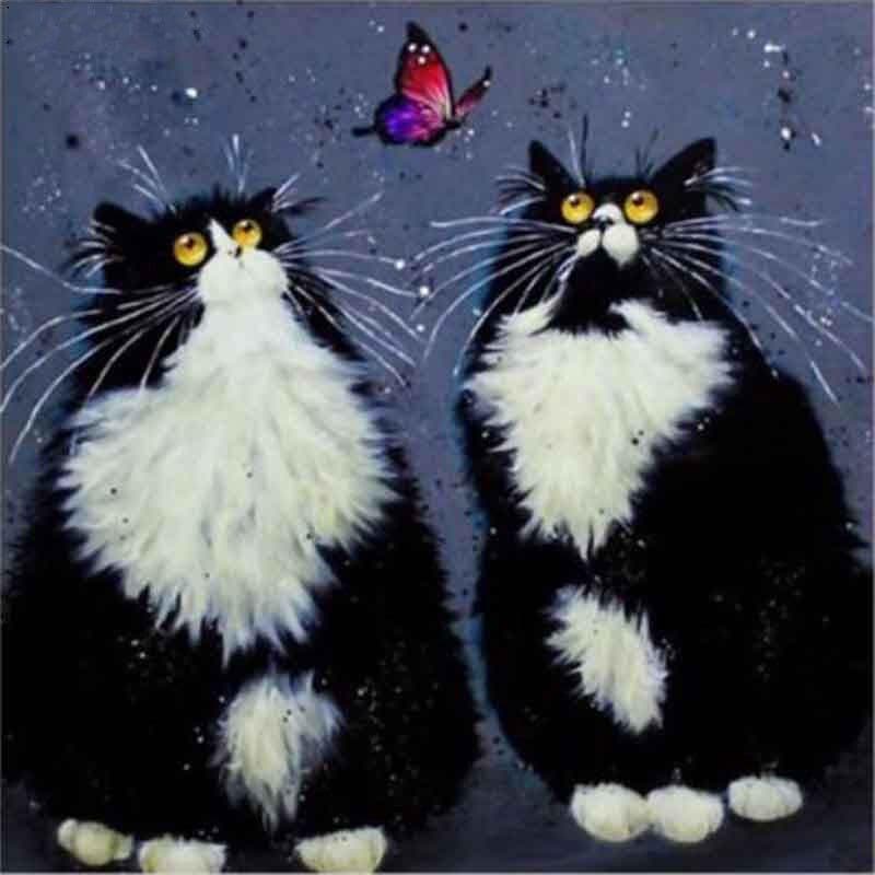 Full Round Drill Diamond Painting Embroidery Cute Cat Couple Cross Stitch Rhinestone Mosaic Decor 30x30CM