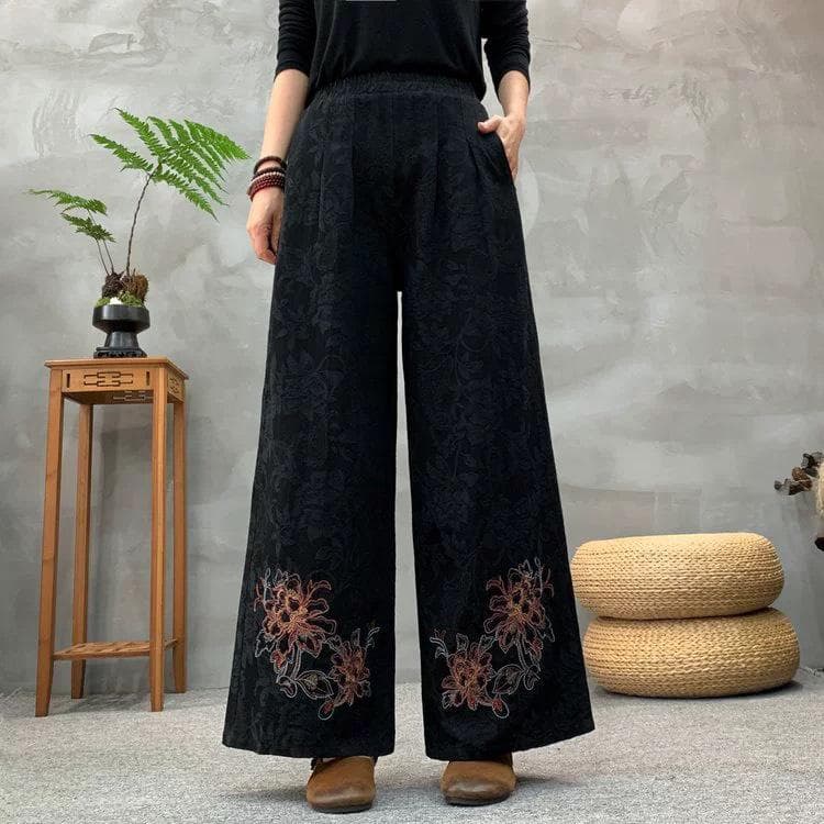 Embroidery Jacquard Heavy Industry Embroidery Vintage Pants Loose Wide Leg Pants Trousers 3XL