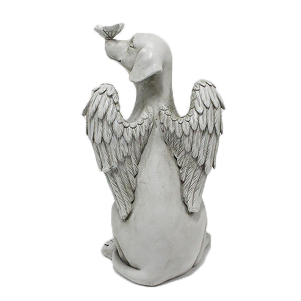 Garden Resin Statue Butterfly Angel Dog Sculpture Pet Dog Memorial Statue for Outdoor Garden Yard white
