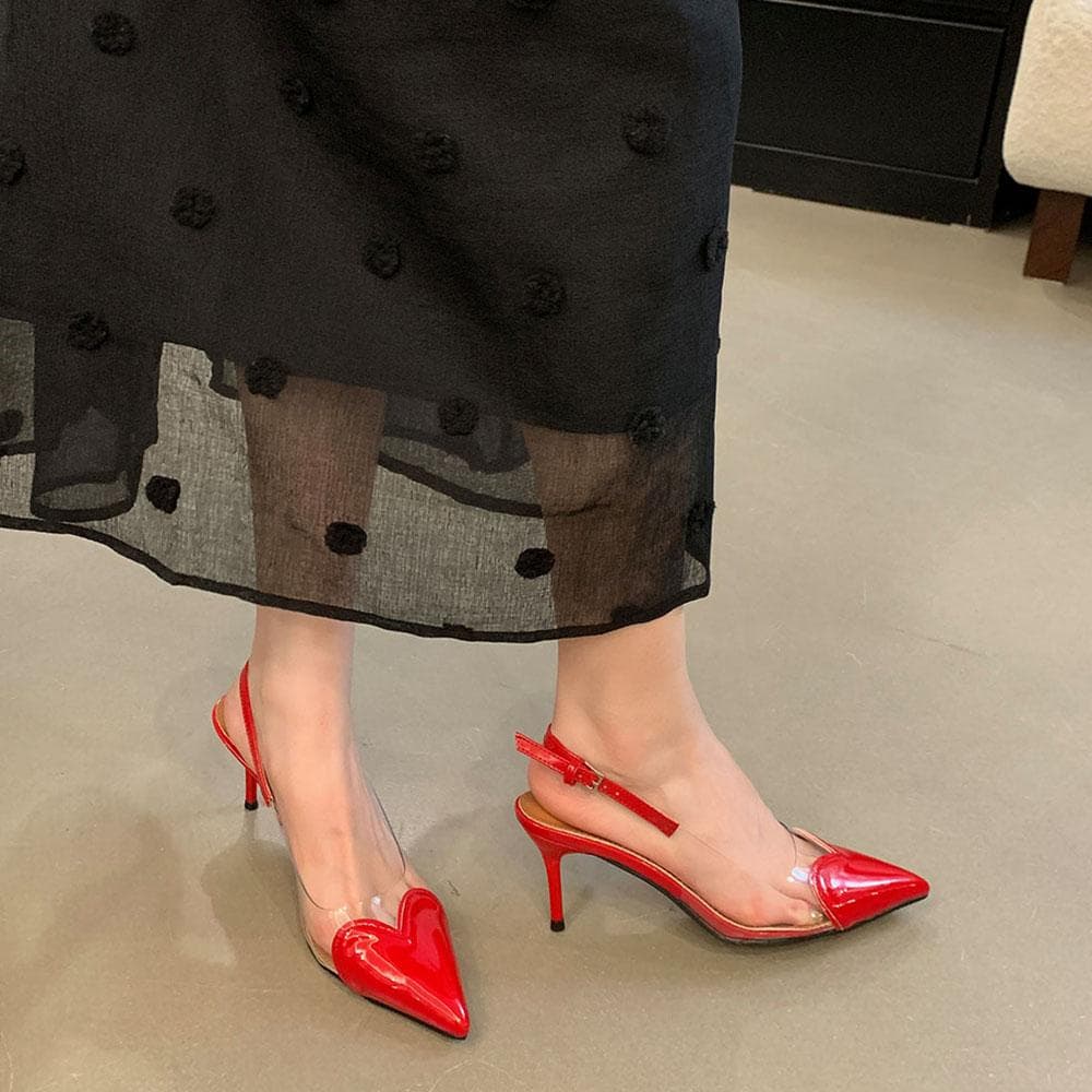 New Pointed Toe Transparent Heart High Heels Sandals Summer Sexy Thin Heels Chic Pump Sandals Party Women Shoes 35