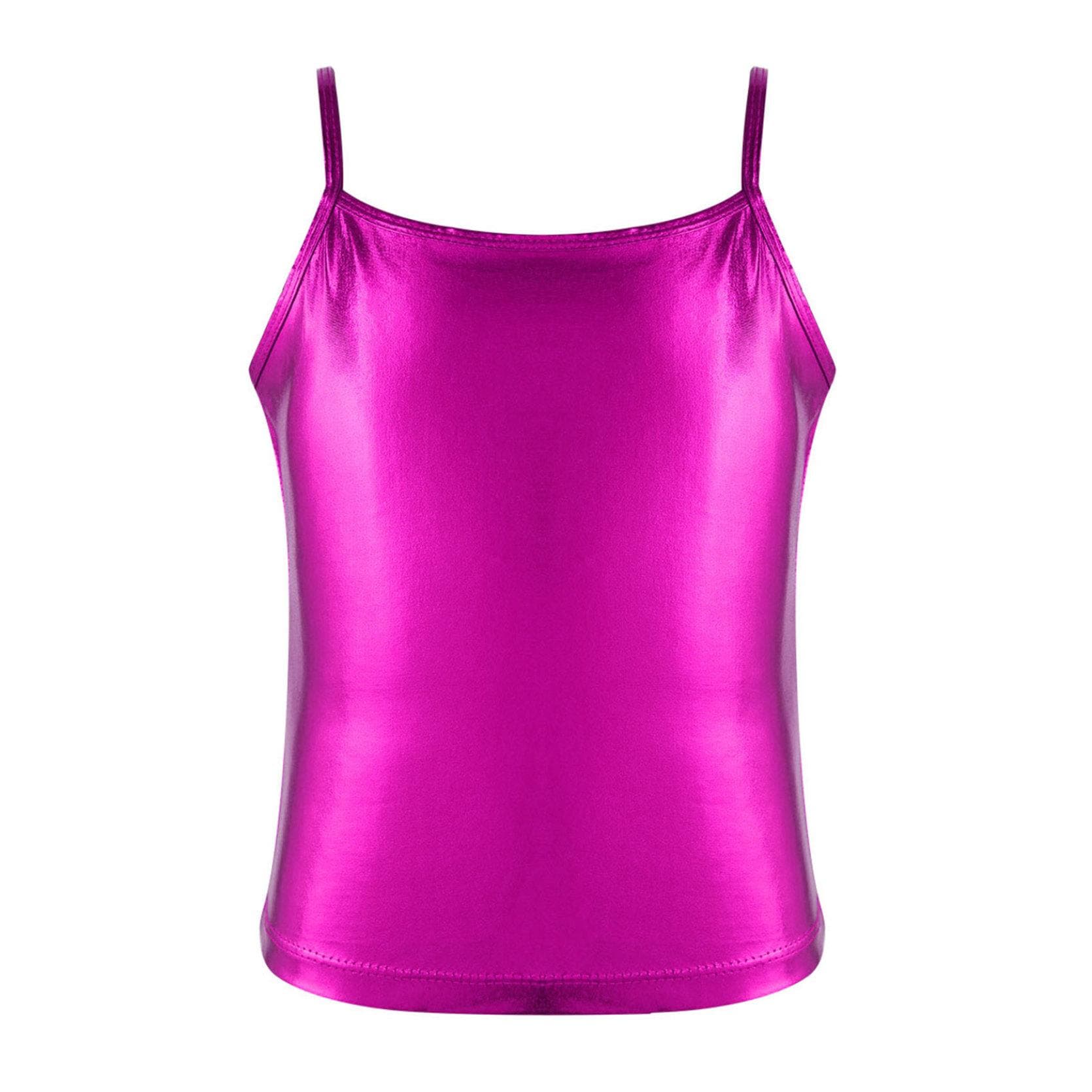Kids Girls Tank Vest Gymnastics Sports Sleeveless Spaghetti Shoulder Straps Top Casual Outfit 8-10 Years hot pink