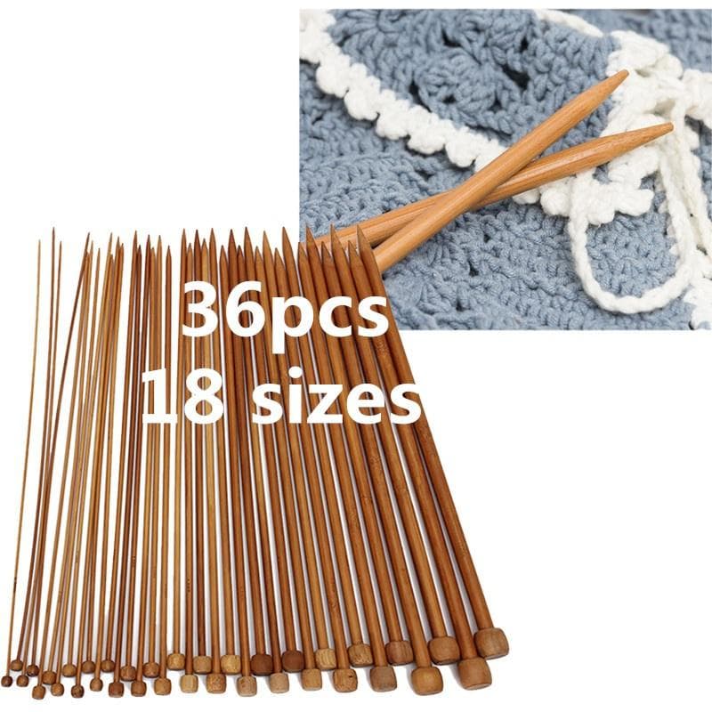 36Pcs 18 Size Carbonized Bamboo Crochet Single Pointed Knitting Needles