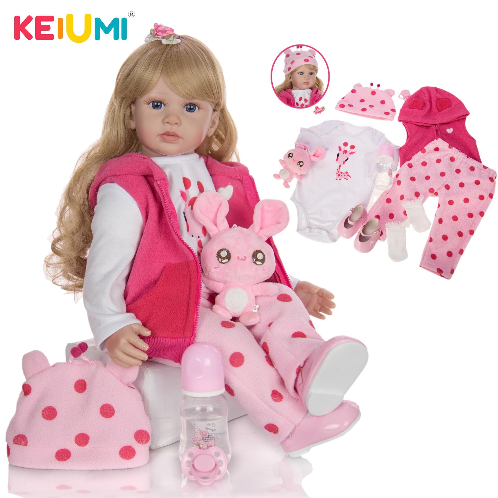 KEIUMI 24 Inch Lovely Reborn Baby Dolls 60 cm Soft Silicone Vinyl Gold Curls Baby Doll Reborns Toys For Children's Day Present 24 inch