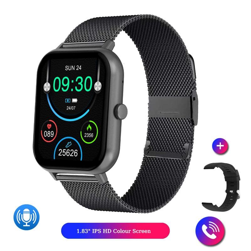 2025 New Bluetooth Call Smart Watch  Men 100+ Sports Modes 1.83 Inch Screen Women Waterproof smartwatch for Android IOS Milan Net black