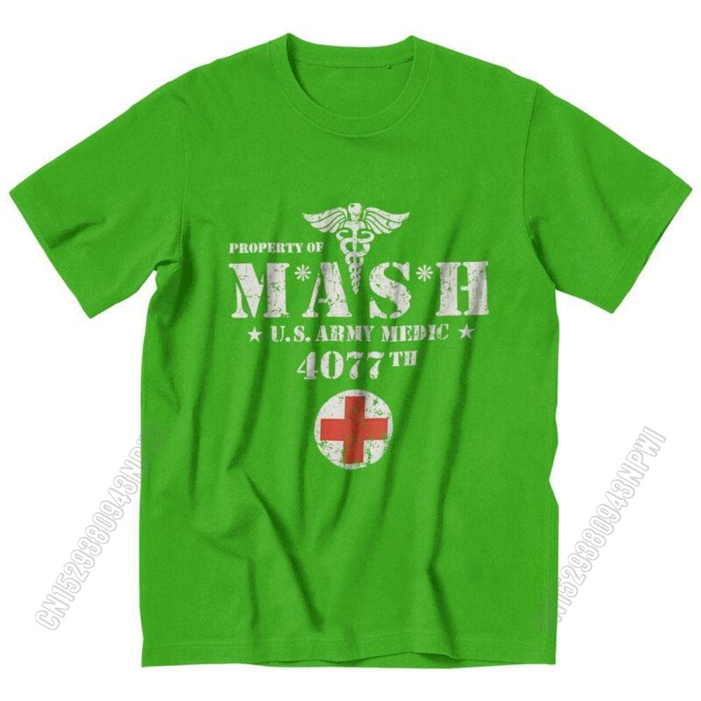 cotton Vintage Mash Tv Show Men T Shirt 100% Cotton Tee Tshirts Summer T-Shirt Gift Women Unisex Clothes Novelty Design M green