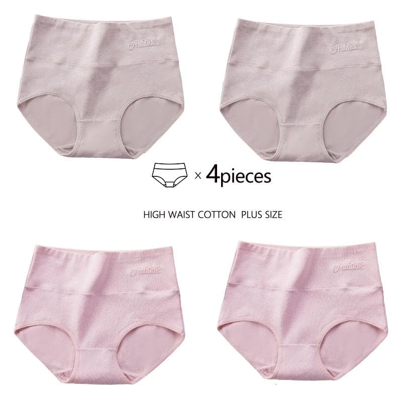 Plus Size M-5XL 4Pcs High Waist Cotton Panties Women Body Shaper Underwear Soft Print Girls Briefs Sexy Female Lingerie 4XL