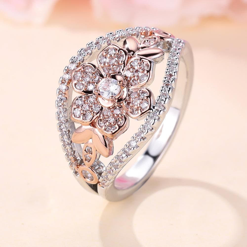 Creative Flower Rings for Women Romantic Two Color Design Wedding Engagement Rings Aesthetic Jewelry 10
