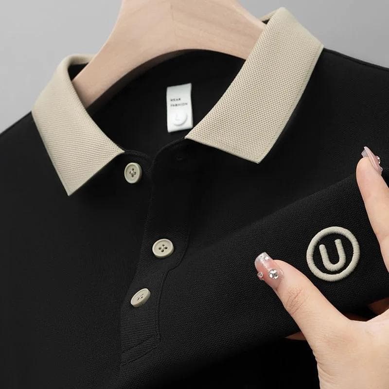 Men's Urban Casual Short-Sleeve Striped Polo Shirt 2XL black