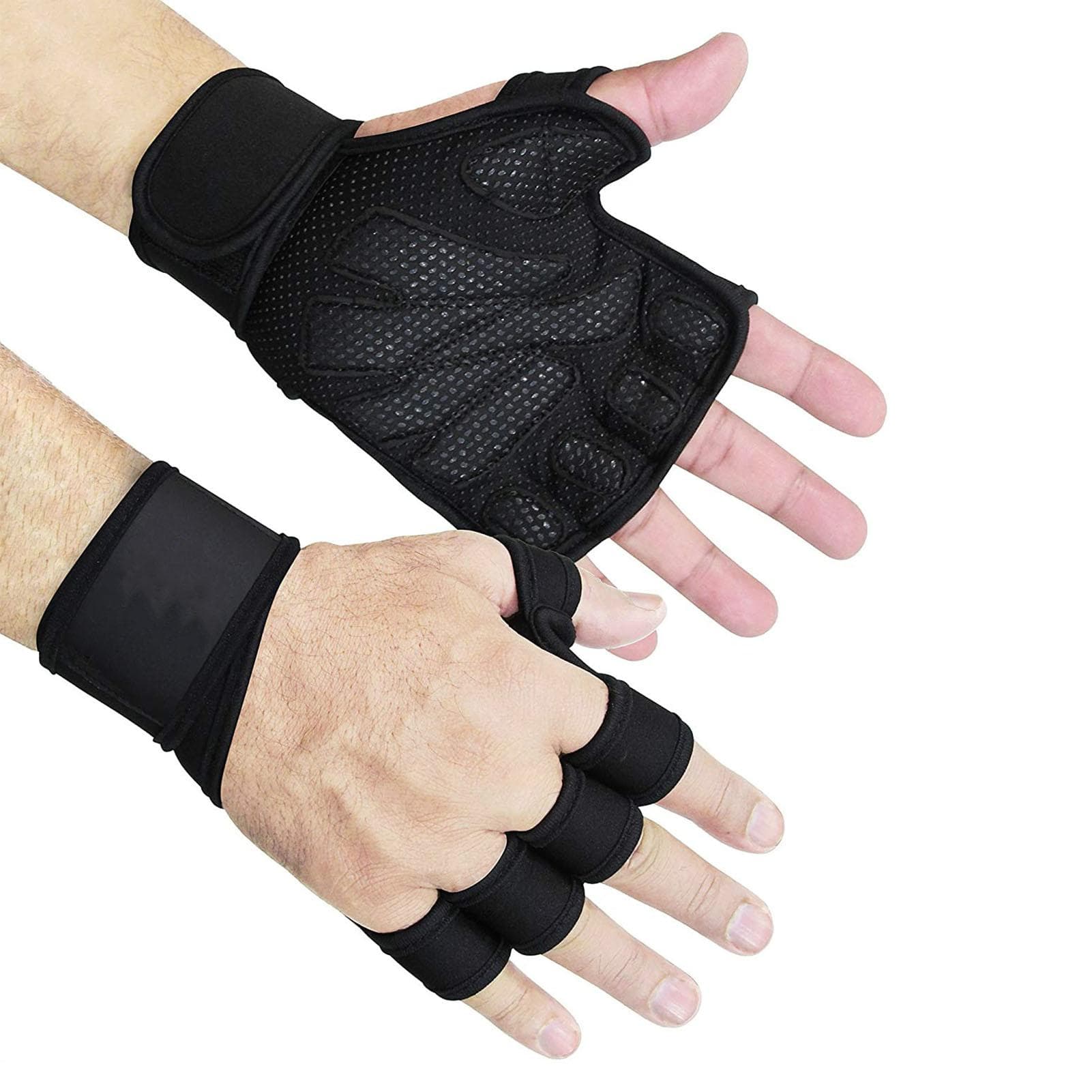1 Pair Half Finger Gloves with Wrist Wraps Thickened Silicone Palm Gloves for Fitness Cycling