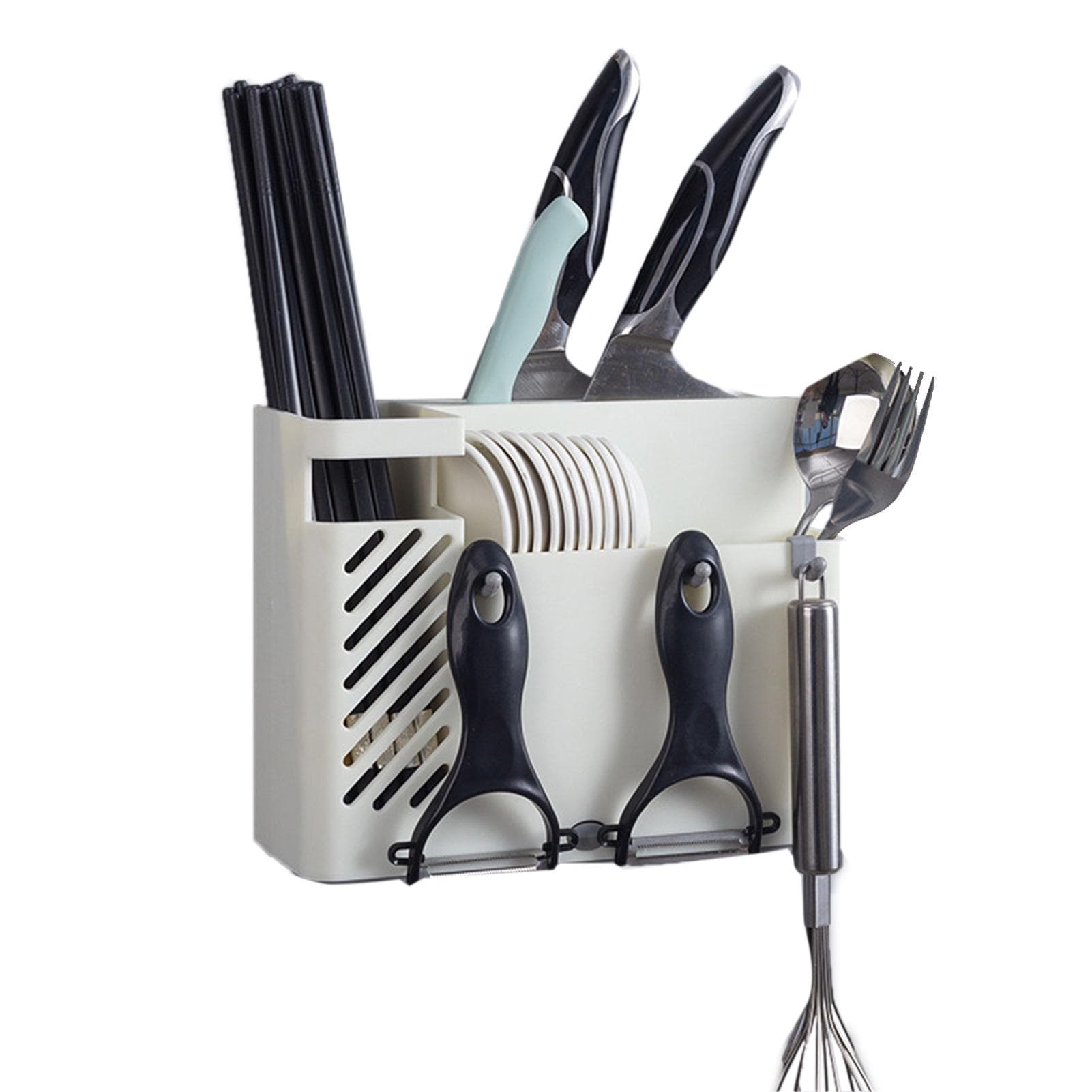 Cutlery Holder Multifunctional Wall Mounted Chopsticks Drying Rack for Home Kitchen Dark Blue white