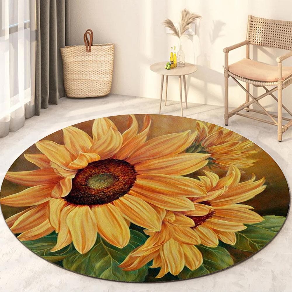 Sunflower Round Rug Living Room Bedroom Modern Floral Rug Floor Mat Chair Home Decoration diameter 60cm