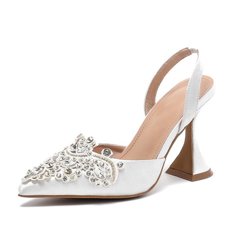 Liyke Spring Summer Fashion Crystal Rhinestone Women Pumps Sexy Pointed Toe Red High Heels Party Wedding Prom Shoe Sandal Female 35 white