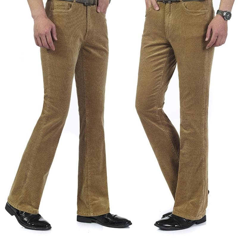 Men Corduroy Bell Bottom Flares Pants 60s 70s Vintage Retro Bootcut Trousers Casual Hippie 27 khaki