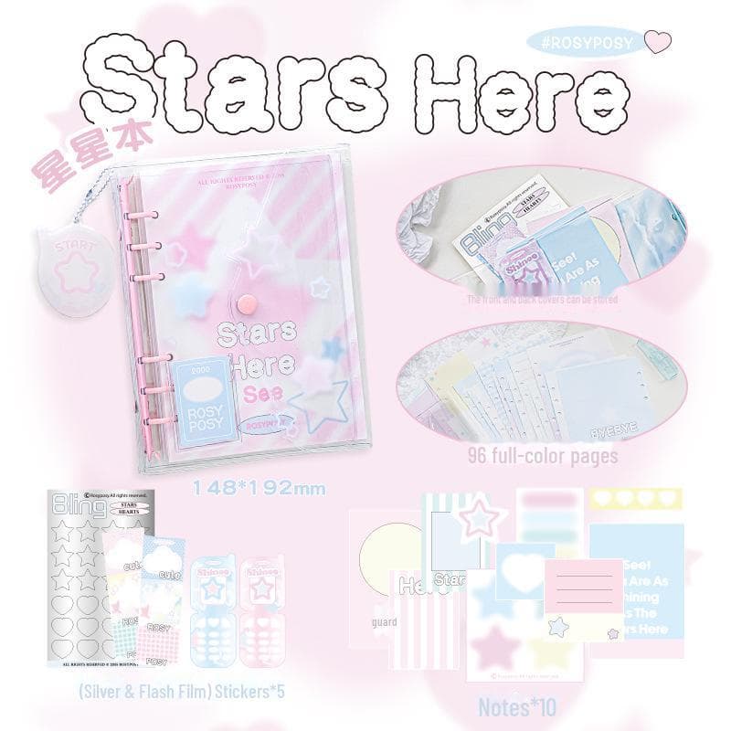 RosyPosy Shinee Star Loose-Leaf Notebook: Soft Design, PVC Cover, Color Pages.