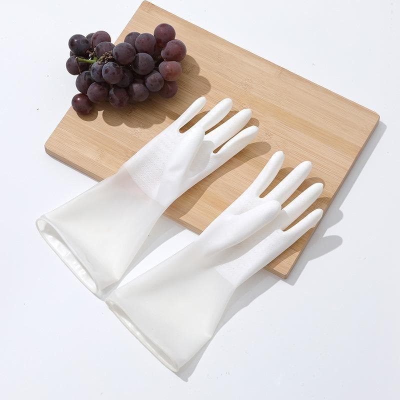 Household Dishwashing Gloves Women Washing Clothes Waterproof Rubber Gloves Thin Household Brush Bowl Latex Gloves One Size white