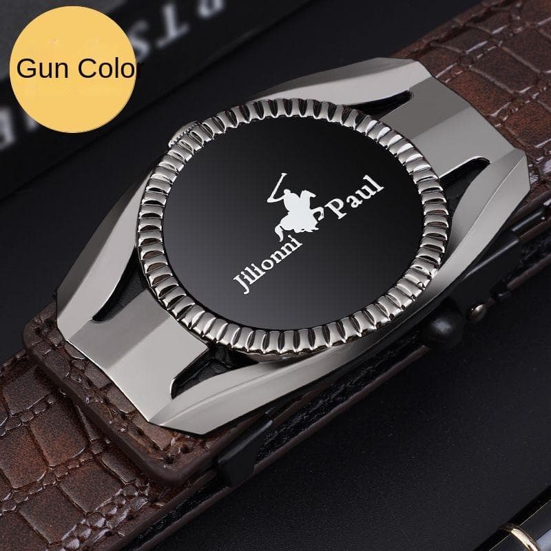 Men's Leather Belt Automatic Buckle Cattlehide Leather Fashion Business Elite Men's Pants Belt Versatile Casual Crocodile Pattern Belt 130cm