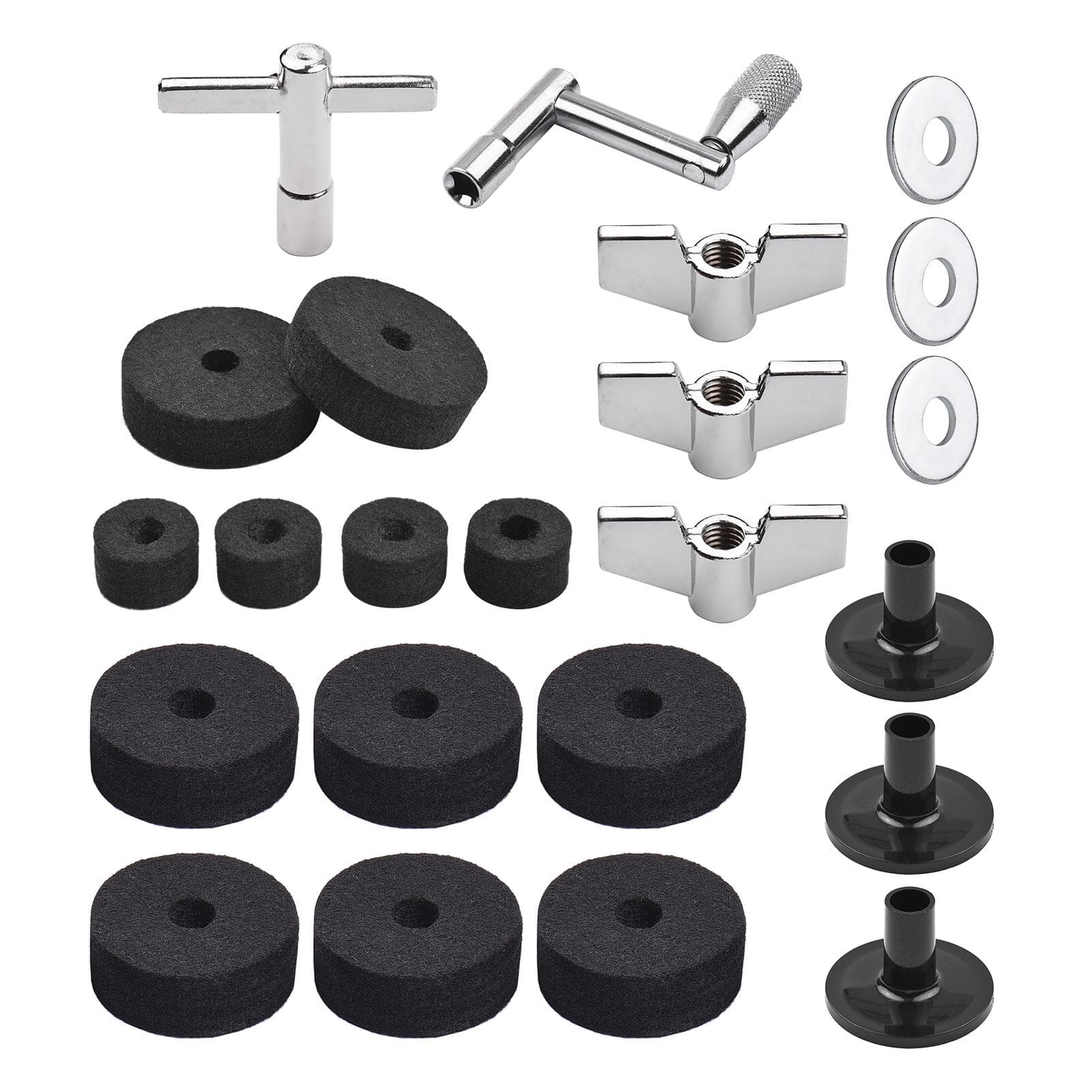 23pcs Cymbal Replacement Accessories Drum Parts with Cymbal Stand Felts Drum Cymbal Felt Pads black