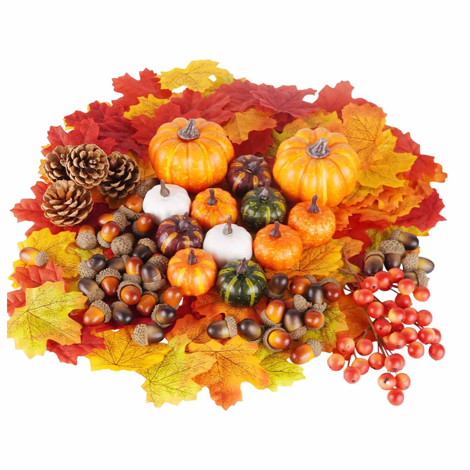 162PCS Artificial Harvest Decoration Set Realistic Maple Leaf Acorn Pumpkin Home Table Decoration