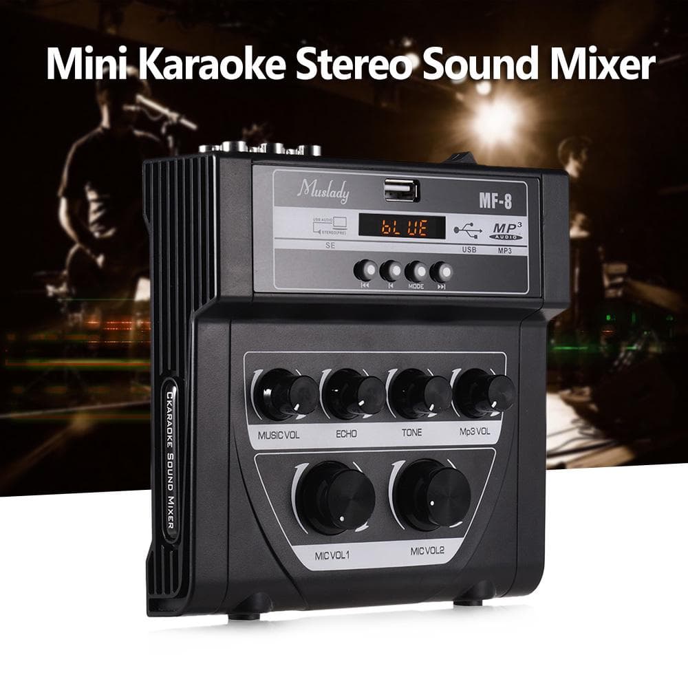Muslady MF-8 Mini Karaoke Sound Audio Mixer Stereo Echo Mixers Dual US Plug black