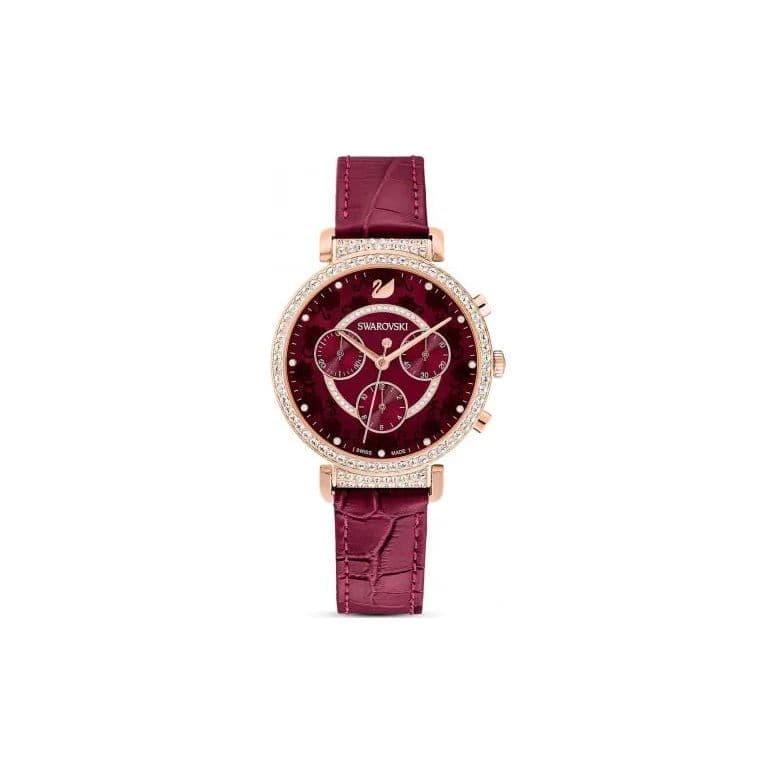 Swarovski Remix Collection Watch Quartz Movement Leather Strap Red Dial Chrono Watch Crocodile Leather Strap Red Women watches 5598689 Red Watch Dial