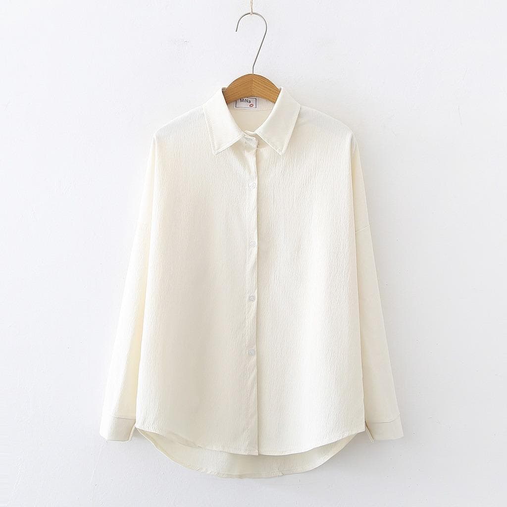 Spring Loose Thin Full Outfit Casual Polo Collar Long Sleeved Shirt for Women XL apricot