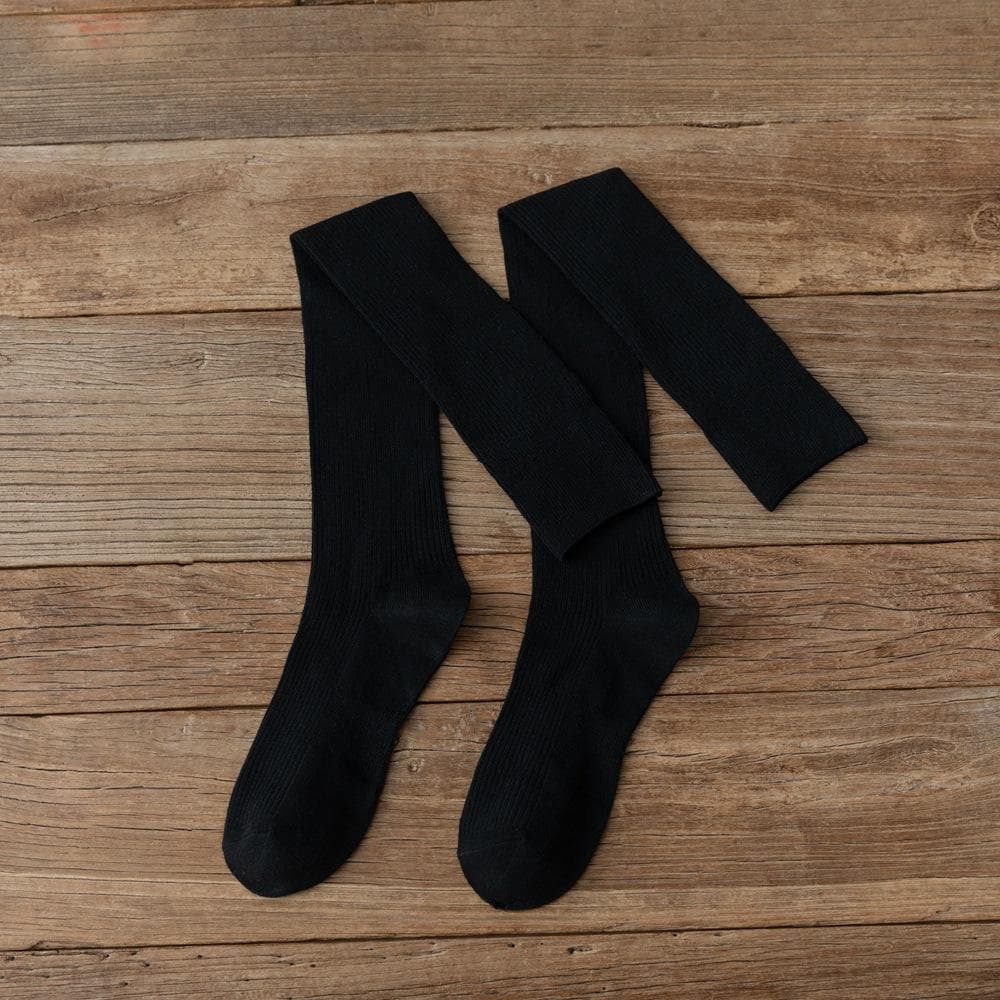 Japanese Style Women Stockings College Style School Girls Long Socks Stockings Cotton Knitting Solid Color Thigh High Stockings black