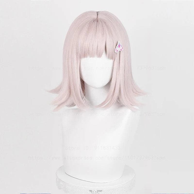 High Quality Nanami ChiaKi Cosplay Wig Short Gray Pink Scalp Heat Resistant Synthetic Hair Halloween Party Anime Wigs + Wig Cap One Size