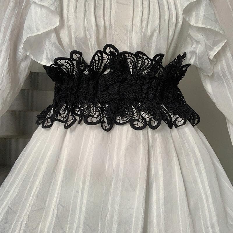 Women's Summer Fashion Retro Lace Waist Belt Decorative Versatile Dress High-end Sense Of Quality  Belt black