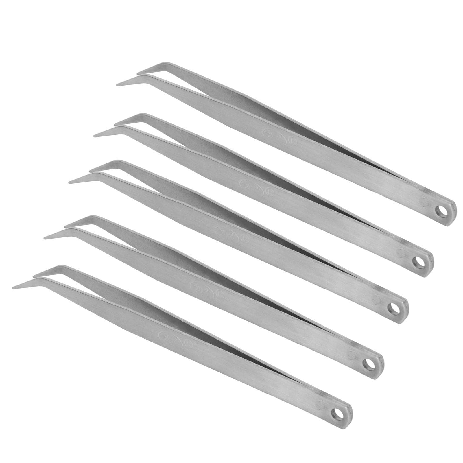 5Pcs Curved Sewing Tweezers Stainless Steel Fine Tip Smoothing Surfaces Light Weight Sewing Machine