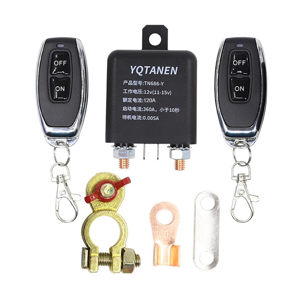 YQTANEN 12 V Car Battery Relay Wireless Remote Battery Disconnect Switch Battery Switch Isolator 12V 120A black