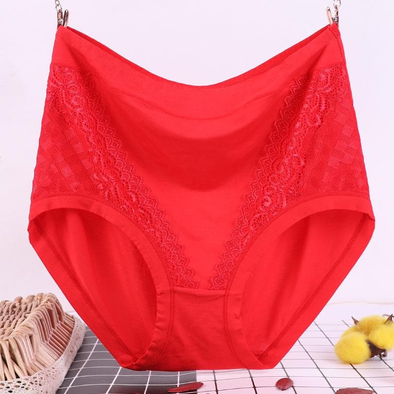Plus Size Ladies Underwear Panties Solid Color Soft Breathable Underpants Middle Aged Briefs 3XL red