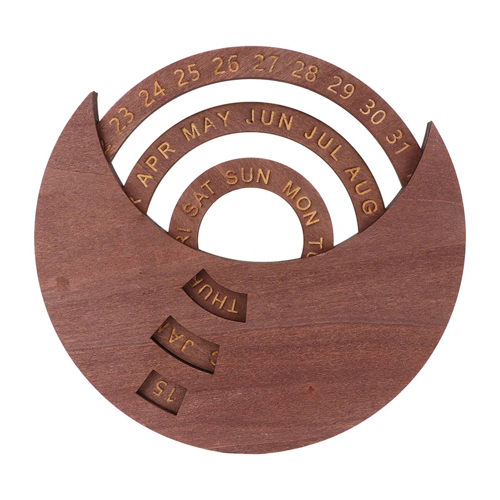 Wooden Disc Calendar Dark Brown Rotatable Disc Natural Wood Vintage Style Wooden Perpetual Calendar