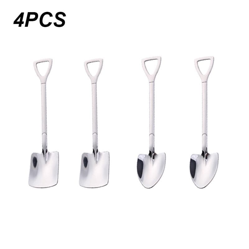 4pcs Coffee spoon set of cutlery made of stainless steel retro iron shovel spoon for ice cream cream scoop creative spoon teaspoon fashionable dishes 4pcs A