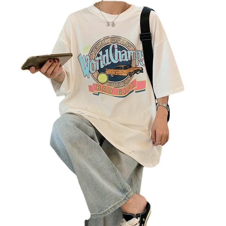 White T-shirt Women's Summer New Korean Version Loose Large Size Internet Celebrity Short Sleeve Student Top S white