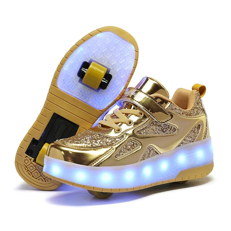 TUINANLE Kid Boys Girls Flashing Roller Skate Shoes Children LED Light Up Shoes Luminous Wheels 37 gold