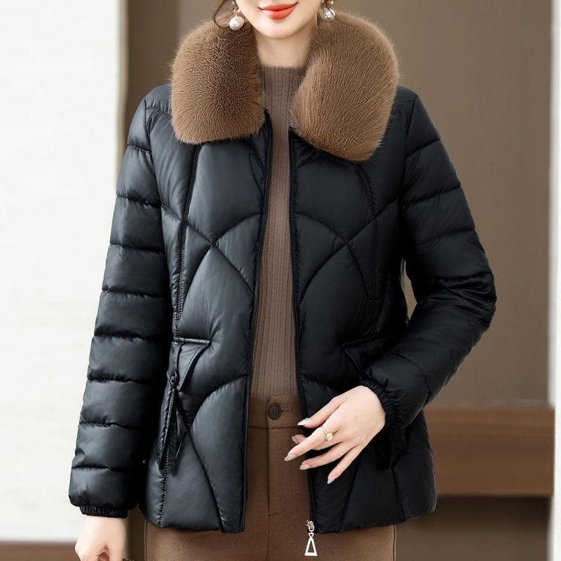 Leather Cotton Coat, Winter Fashion Thick and Warm Cotton Jacket Loose Oversized Cotton Coat for Women 5XL black