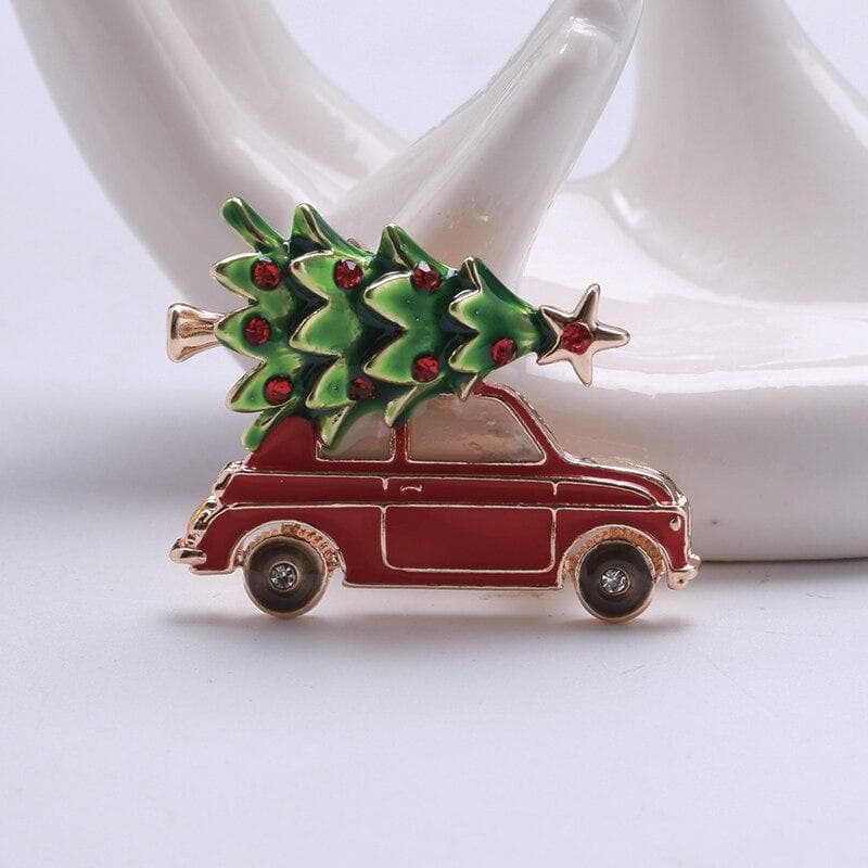Blucome Red Car With Christmas Tree Brooches Suit Lapel Pins Sweater Scarf Women Kids Brooch red