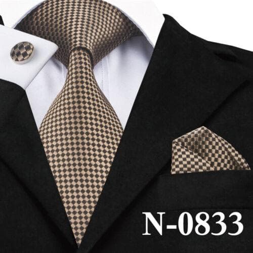 198 Colors Mens Silk Tie Black Blue Red Necktie Hanky Cufflinks Wedding 3PCS Set N-0833