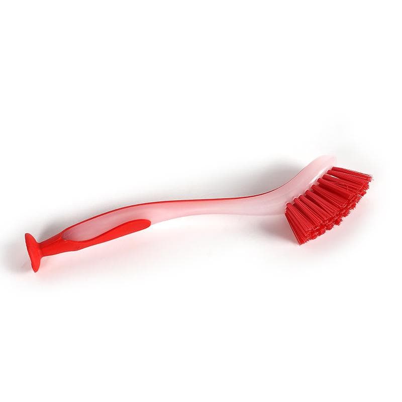 Pot Cleaning Brush Vertical Multifunction Kitchen Suction Cup Type Sink Cleaning Scrub Brush Long Handle red