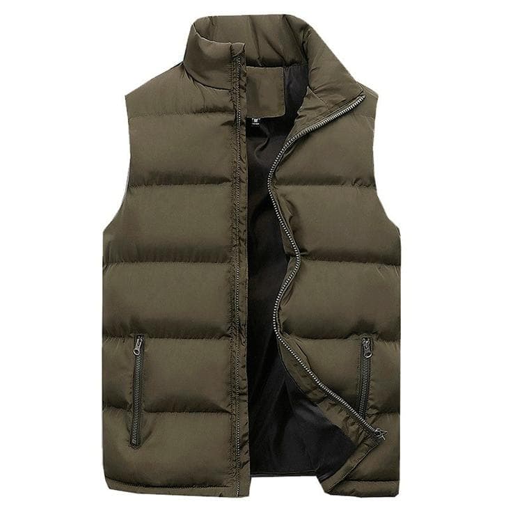 Plus Size Men's Autumn Winter Warm Waistcoat Solid Cotton Vest Casual Outerwear Sleeveless Coat with Pockets M army green
